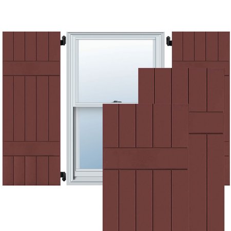 Exterior 5 Board (2 Batten) Real Wood Pine Board-n-Batten Shutters, Cottage Red PR, RWB18X054CRP